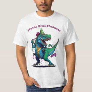Camiseta Mardi Gras Madness T Rex Dinossaur Bead Mardi Graw