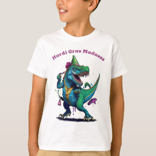 Camiseta Mardi Gras Madness T Rex Dinossaur Bead Mardi Graw