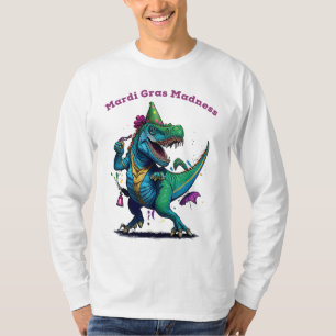 Camiseta Mardi Gras Madness T Rex Dinossaur Bead Mardi Graw
