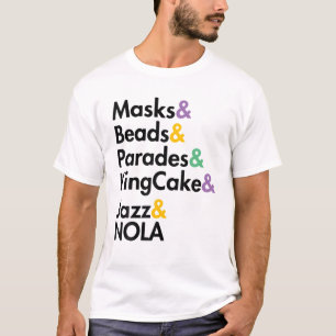 Camiseta Mardi Gras Máscara Miçanga Jazz Parade King Cake C