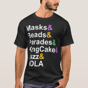 Camiseta mardi gras máscaras miçangas paradas kingcake jazz
