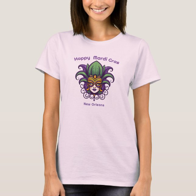 Camiseta 💚 💜 💛 Mardi Gras Mask (Frente)
