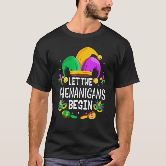 Camiseta Mardi Gras Mask Costume Que Os Shenanigans Comecem (Frente)