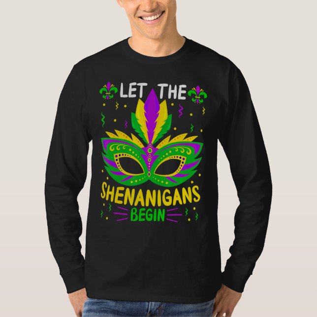 Camiseta Mardi Gras Mask Costume Que Os Shenanigans Comecem (Frente)