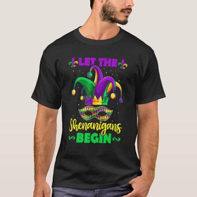 Camiseta Mardi Gras Mask Costume Que Os Shenanigans Comecem (Frente)