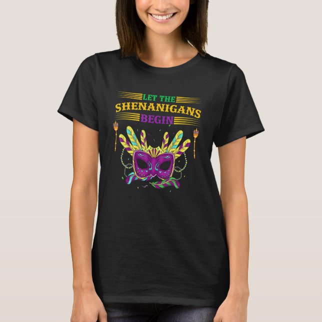 Camiseta Mardi Gras Mask Costume Que Os Shenanigans Comecem (Frente)