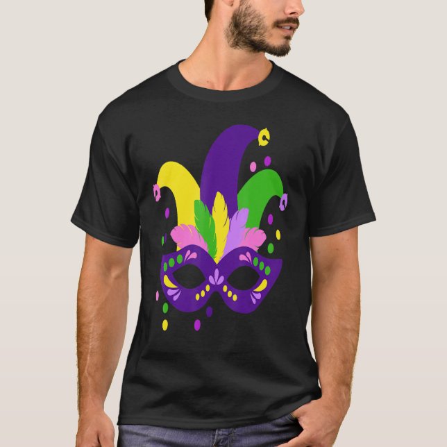 Camiseta Mardi Gras Mask Fat Terça-feira Celebração do Carn (Frente)