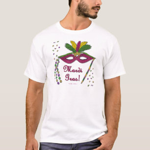 Camiseta Mardi Gras Mask Feather Miçanga