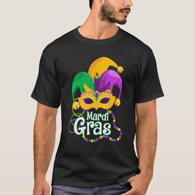 Camiseta Mardi Gras Mask Miçanga Mardi Gras Carnaval Festiv (Frente)
