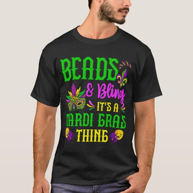 Camiseta Mardi Gras Mask Miçangas e Bling É um Mardi Gras (Frente)