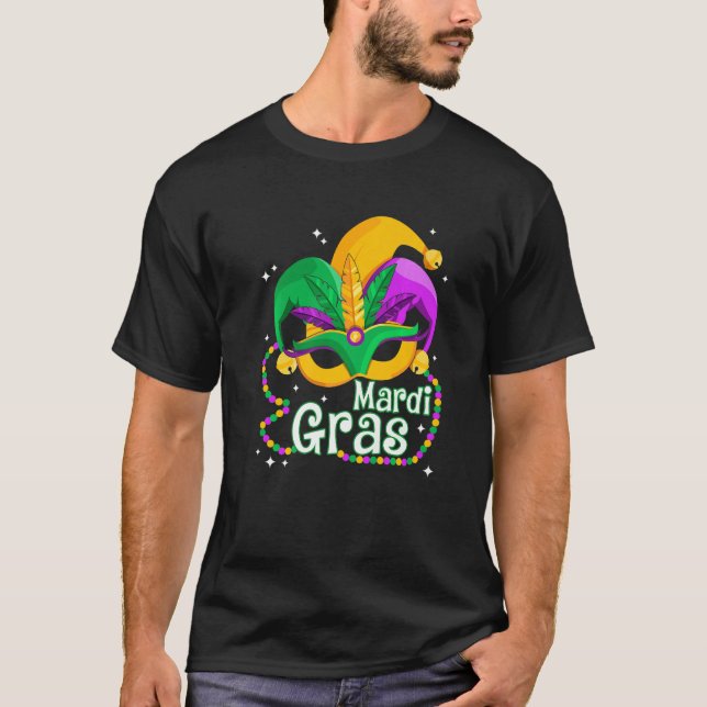 Camiseta Mardi Gras Mask Party Miçanga Mardi Gras Costume (Frente)