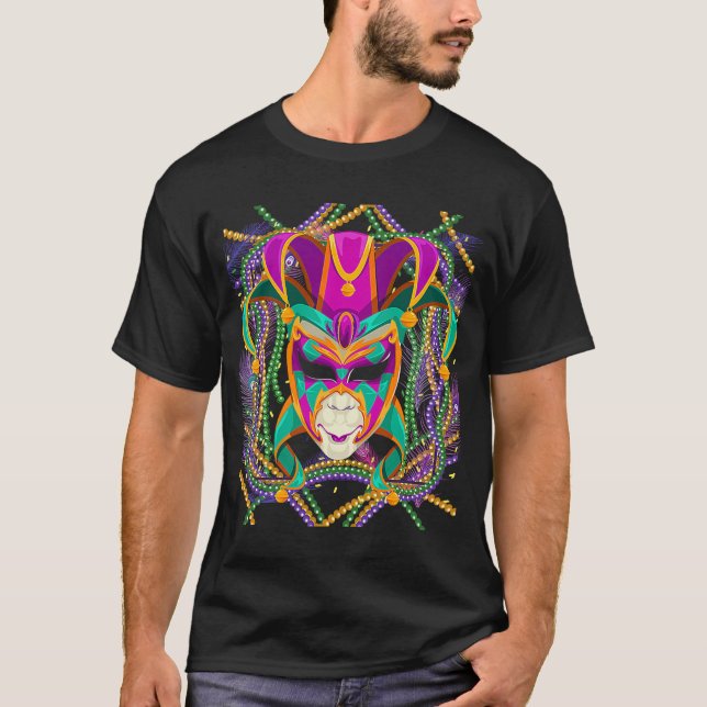 Camiseta Mardi Gras Mask Party Roupa Homens Mulheres Crianç (Frente)