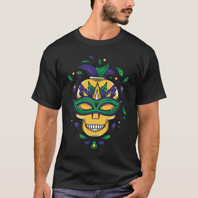 Camiseta Mardi Gras Mask Skeleton Carnival Costume Festival (Frente)
