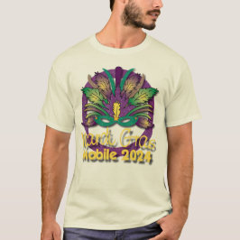 Camiseta Mardi Gras Mask T-shirt 2024 - Mobile, AL (branco)