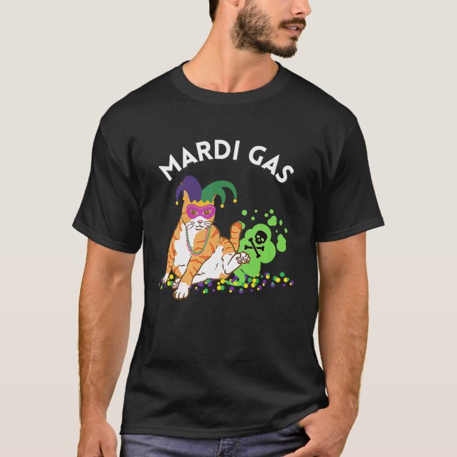 Camiseta Mardi Gras Meme Mardi Gras Cat com Miçangas e Gato (Frente)