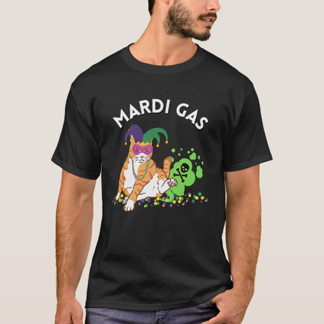Camiseta Mardi Gras Meme Mardi Gras Cat com Miçangas e Gato (Frente)