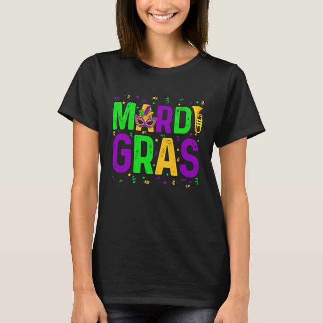 Camiseta Mardi Gras Men Womens Cute Mask Mardi Gras Beads (Frente)