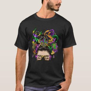 Camiseta Mardi Gras Messy Bun Fleur de Lis Parade Party Ret