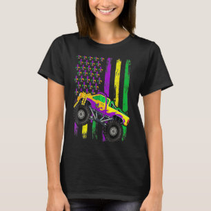 Camiseta Mardi Gras Monster Truck Miçangas American Flag Ki