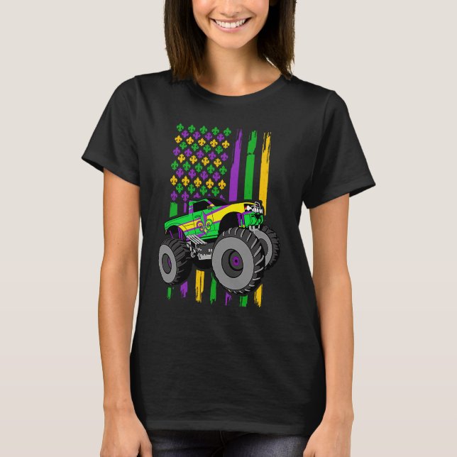 Camiseta Mardi Gras Monster Truck US Flag Kids Boy (Frente)