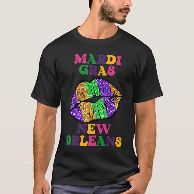 Camiseta Mardi Gras New Orleans Carnaval De Lábios Para Mul (Frente)