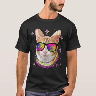 Camiseta Mardi Gras New Orleans Cat Mask Com Óculos De Sol