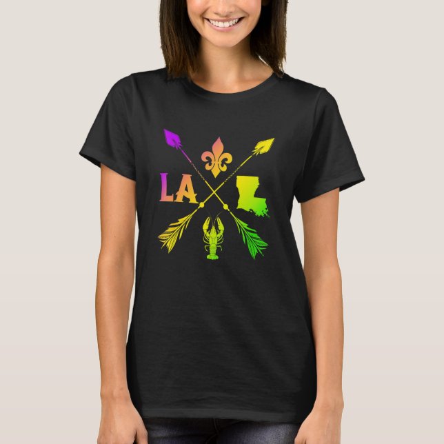 Camiseta Mardi Gras New Orleans Louisiana Map Crawfish Fleu (Frente)