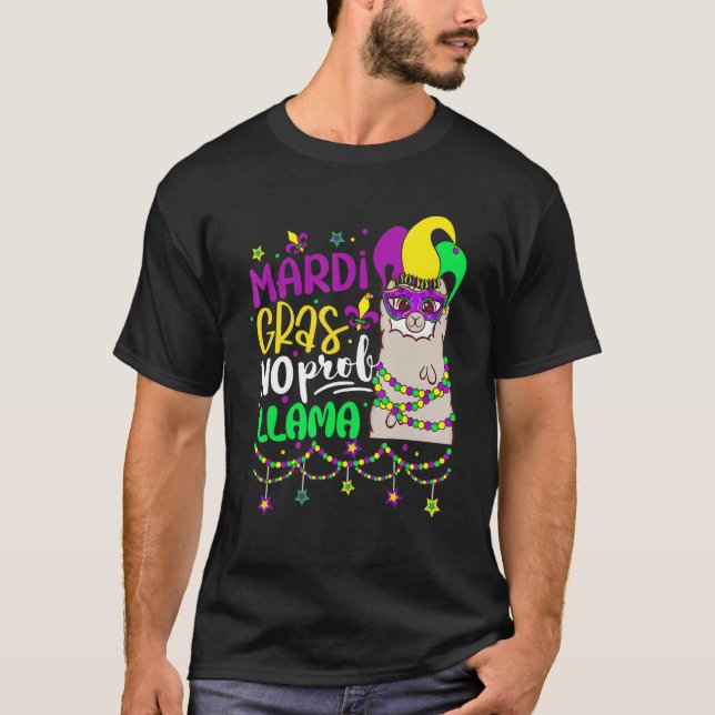 Camiseta Mardi Gras No Prob Lama Alpaca Funny Carnival Cos (Frente)