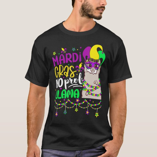 Camiseta Mardi Gras No Prob Llama Alpaca Funny Carnival Cos (Frente)