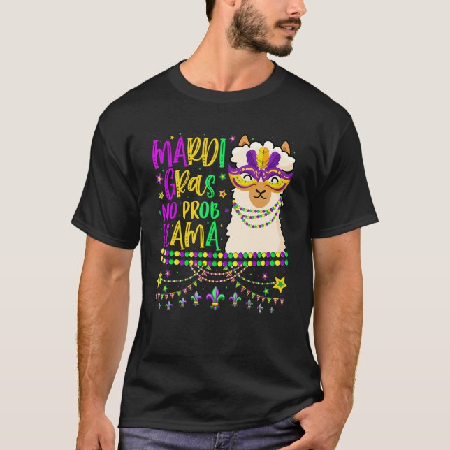 Camiseta Mardi Gras No Prob Llama Alpaca Funny Carnival Par (Frente)