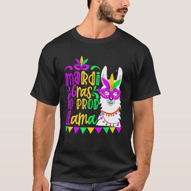Camiseta Mardi Gras No Prob Llama Alpaca Funny Carnival Par (Frente)