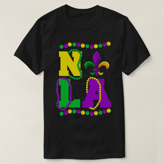 Camiseta Mardi Gras Nola FleurDeLys & Beads Apparel, Men Wo (Frente do Design)