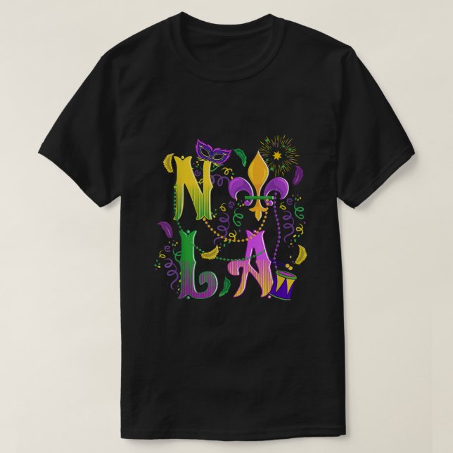 Camiseta Mardi Gras NOLA Nova Orleans Mardi Gras Engraçado  (Frente do Design)