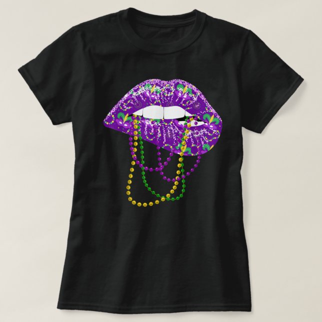 Camiseta Mardi Gras para Mulheres Lábios Rainha Carnaval G (Frente do Design)