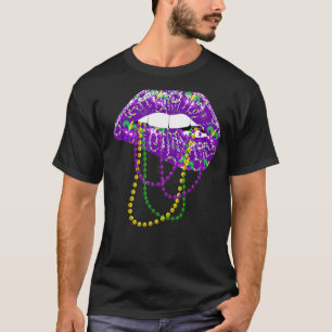 Camiseta Mardi Gras para Mulheres Lábios Rainha Figurino
