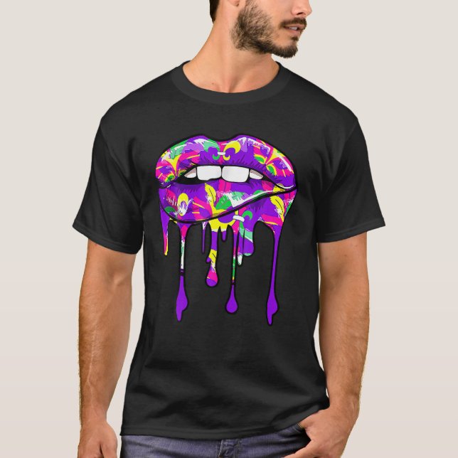 Camiseta Mardi Gras Para Mulheres Lábios Rainha Figurino De (Frente)