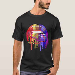 Camiseta Mardi Gras Para Mulheres Lábios Rainha Figurino De