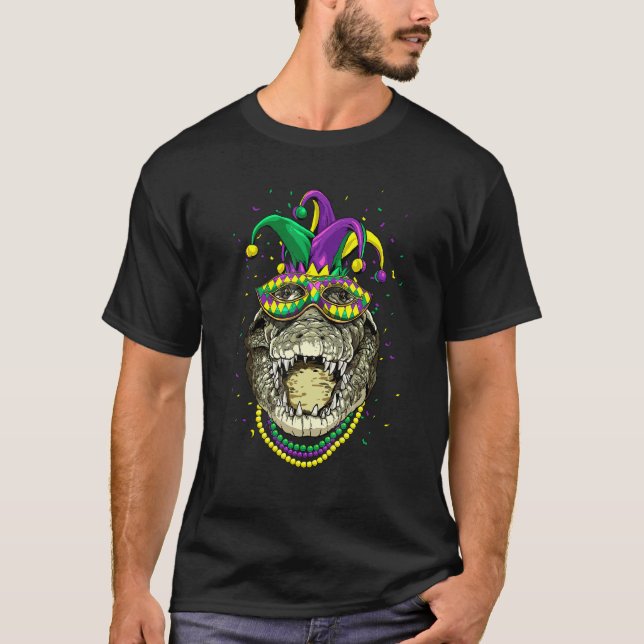 Camiseta Mardi Gras Party Carnival Jester Crocodile Alligat (Frente)