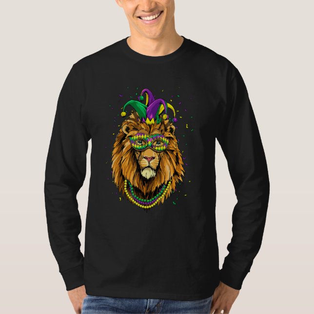 Camiseta Mardi Gras Party Carnival Jester Lion Wild Animal  (Frente)
