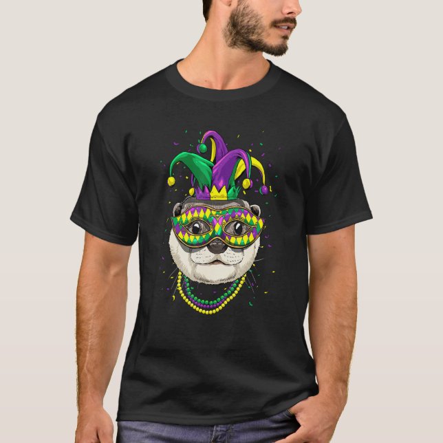Camiseta Mardi Gras Party Carnival Jester Otter Animal Otte (Frente)