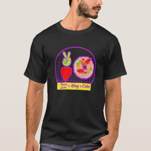 Camiseta Mardi Gras Peace Love King Cake Colorido Mardi Gra