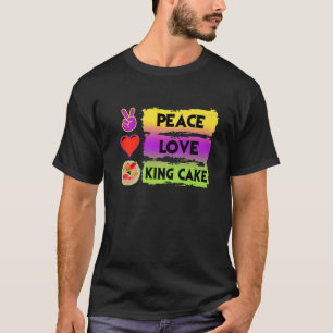 Camiseta Mardi Gras Peace Love King Cake Colorido Mardi Gra