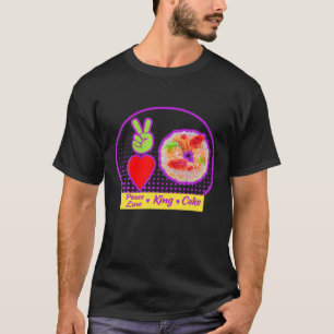Camiseta Mardi Gras Peace Love King Cake Colorido Mardi Gra