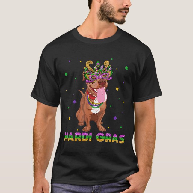 Camiseta Mardi Gras Pitbull Máscara E Miçangas (Frente)