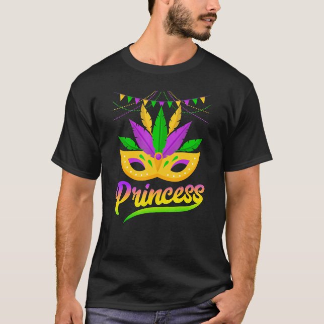 Camiseta Mardi Gras Princess Funny Mascarada Mask Miçanga (Frente)