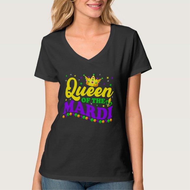 Camiseta Mardi Gras Queen Crow  Mardi Gras Beads Carnival O (Frente)