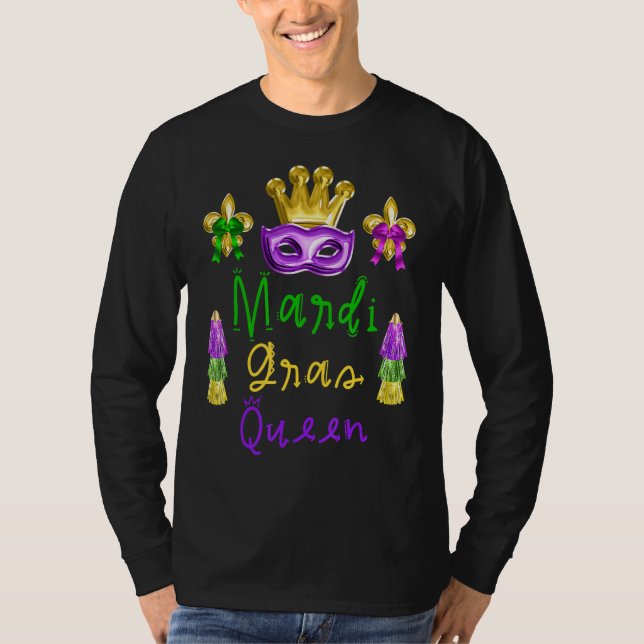 Camiseta Mardi Gras Queen Design Para Mulheres Com Mardi Gr (Frente)