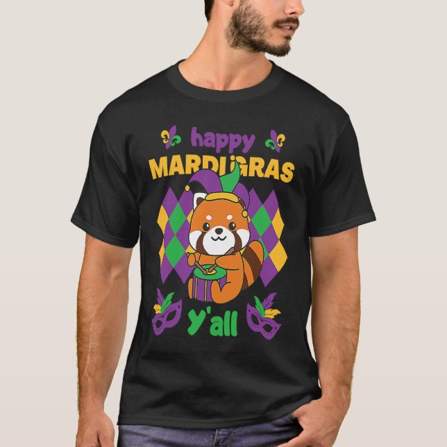Camiseta Mardi Gras Red Panda With Drum Carnival Costume (Frente)