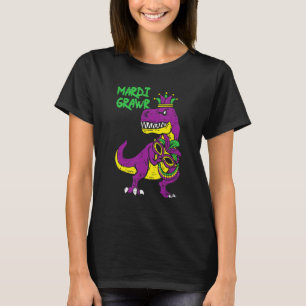 Camiseta Mardi Gras Rex Dinossaur Mardi Gras Bead