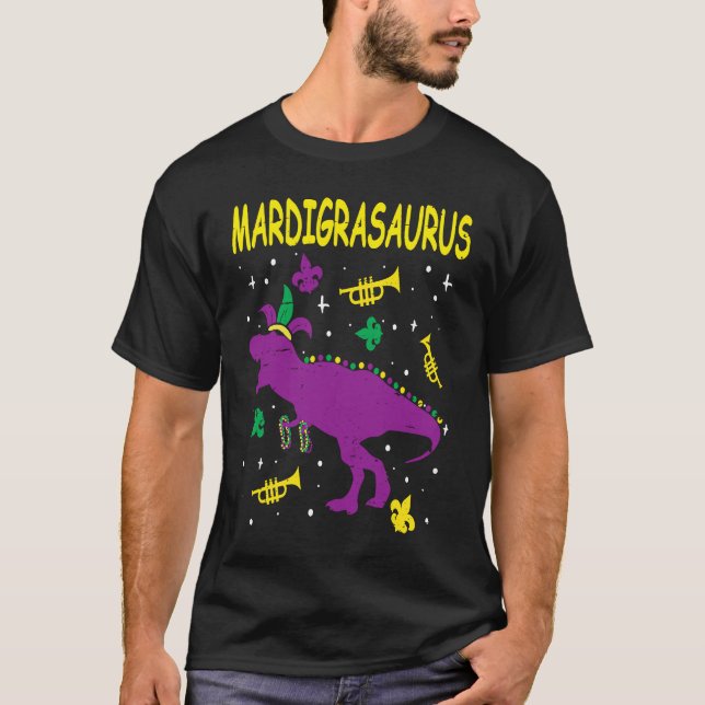 Camiseta Mardi Gras Rex Dinossaur Mardi Grawr Bead Costume  (Frente)